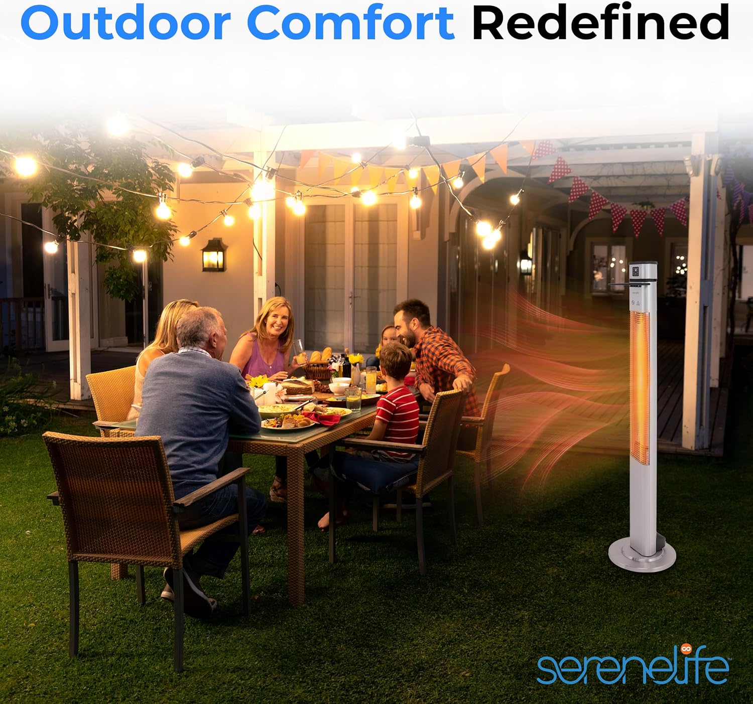 SereneLife Infrared Patio Heater - 1500W Electric Indoor/Outdoor Portable Heater with Remote Control | Silver