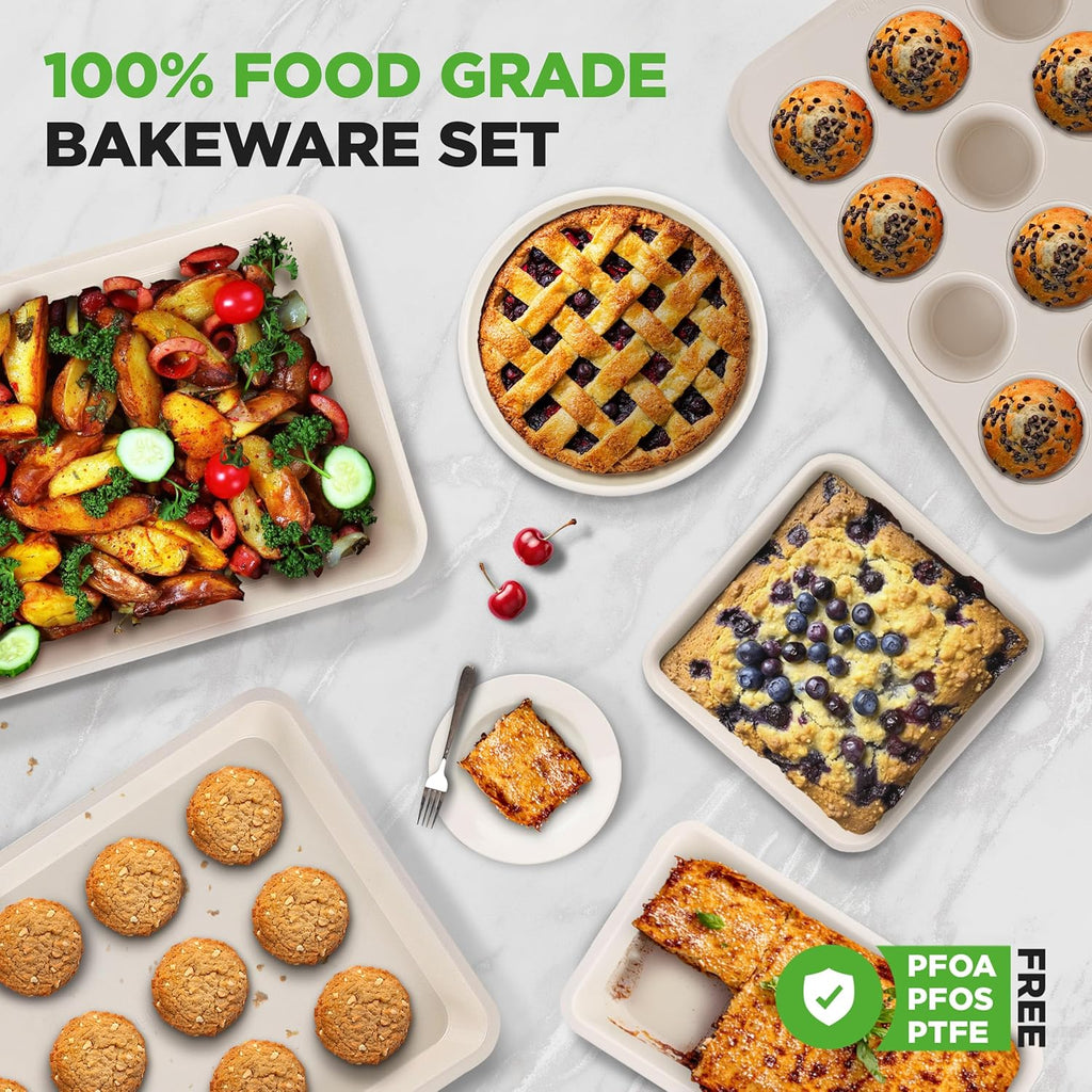 NutriChef 6-Piece Baking Pan Set - Premium Carbon Steel Bakeware with Non-Stick Coating | Turquoise
