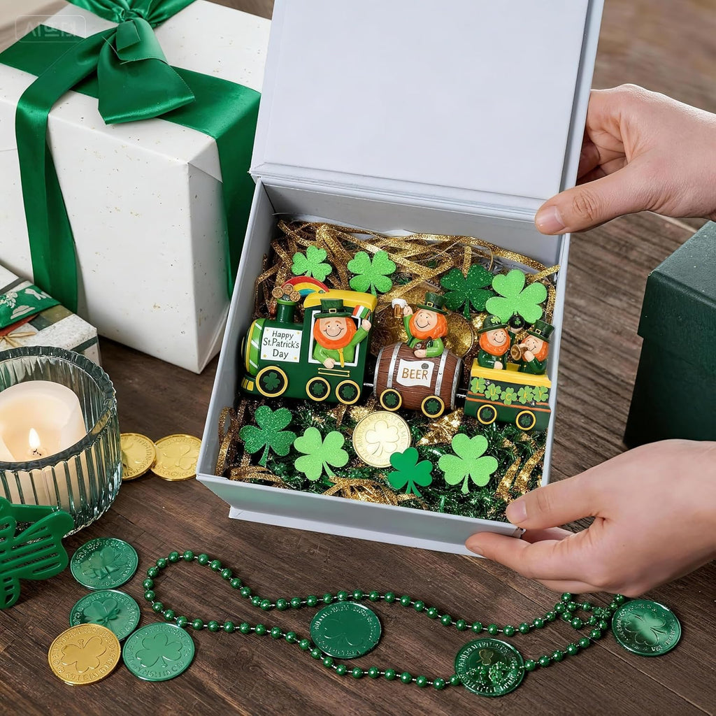 Valery Madelyn St. Patrick's Day Decorations - Lighted LED Train & Leprechaun with Shamrock Pot of Gold | Festive Table Centerpiece