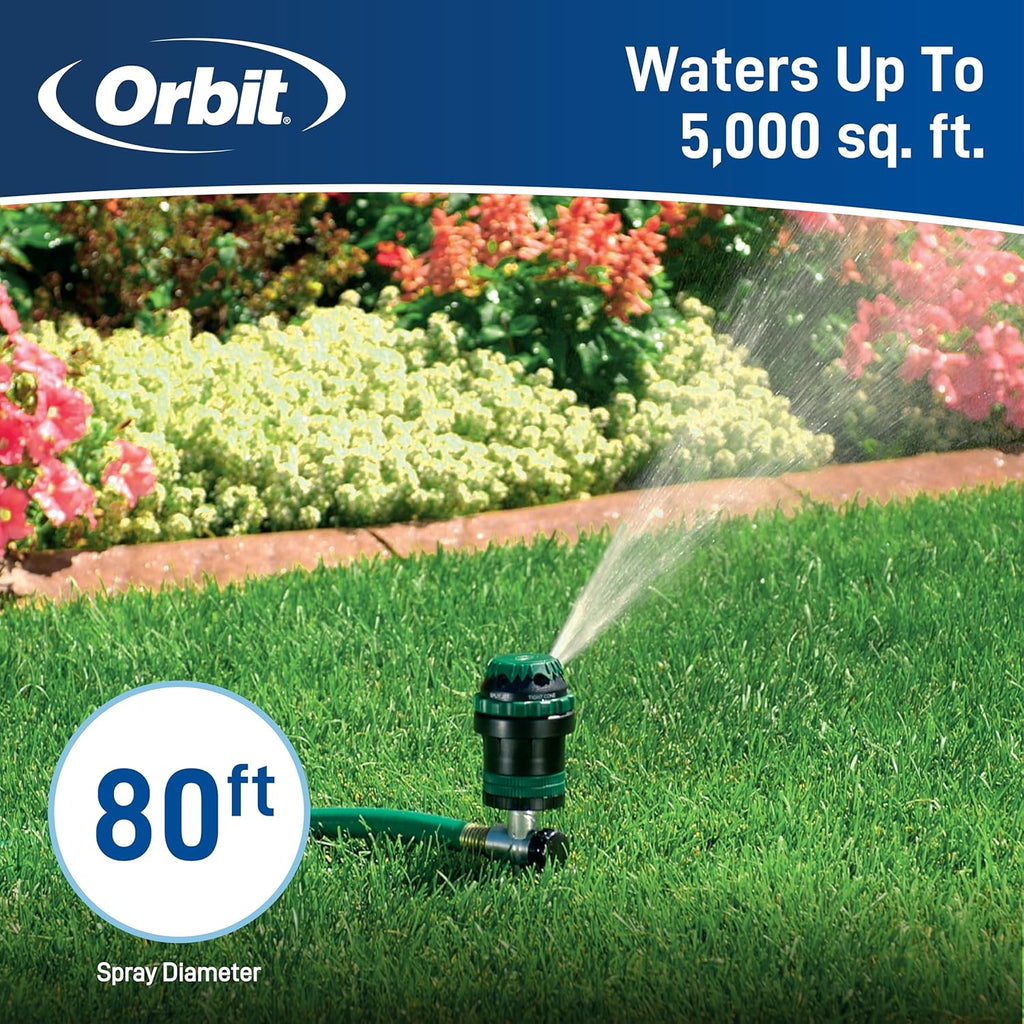 Orbit H2O-Six Gear-Drive Sprinkler - Customizable Lawn Watering Coverage | Durable Metal T-Spike, Multi-Pattern Rotating Head