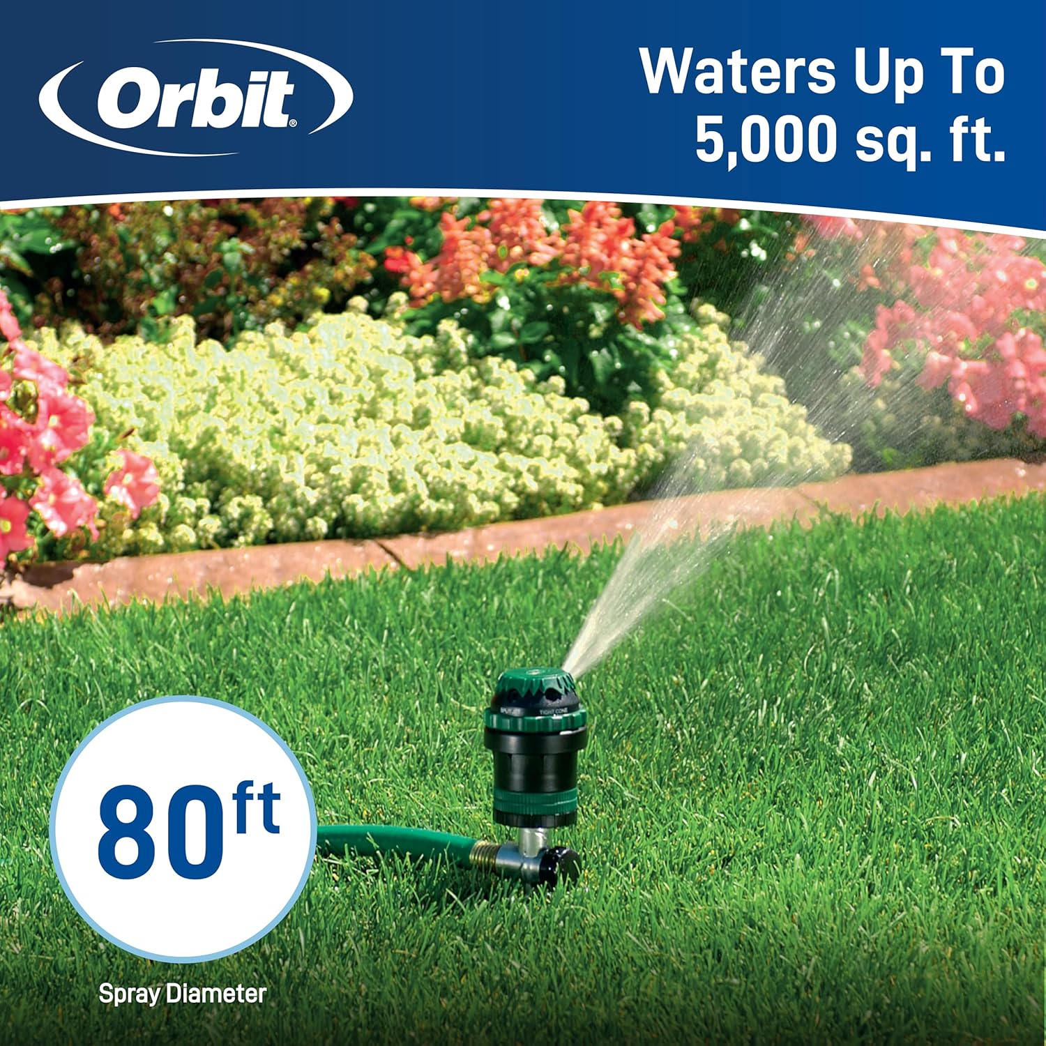 Orbit H2O-Six Gear-Drive Sprinkler - Customizable Lawn Watering Coverage | Durable Metal T-Spike, Multi-Pattern Rotating Head