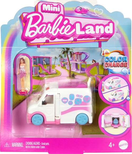 Barbie Mini Doll & Toy Vehicle Set - Color-Change Care Clinic with 1.5-Inch Doll