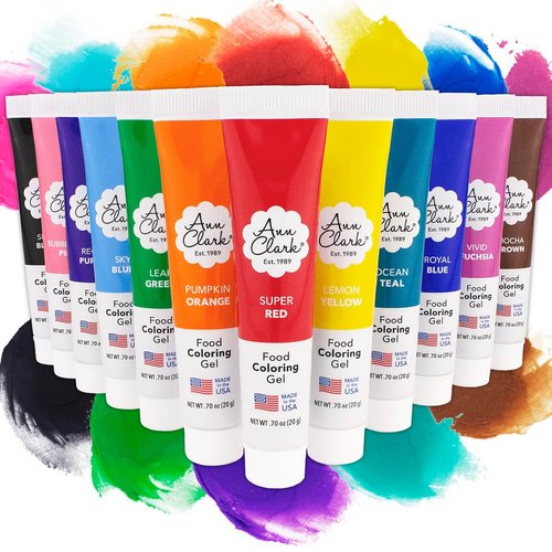Ann Clark Gel Food Coloring - Professional-Grade Set of 12 Colors, 0.7 oz Each, Made in USA