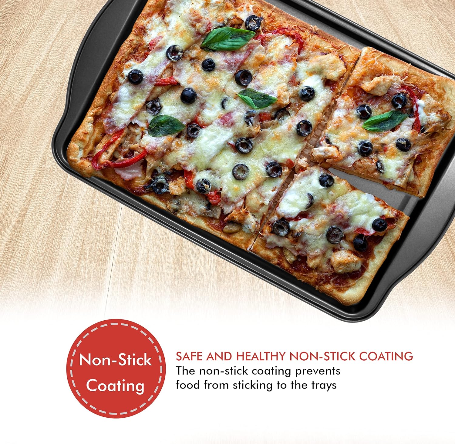 Perlli Non-Stick Baking Sheets - 3-Piece Carbon Steel Set for Cakes & Cookies | BPA Free, Various Sizes
