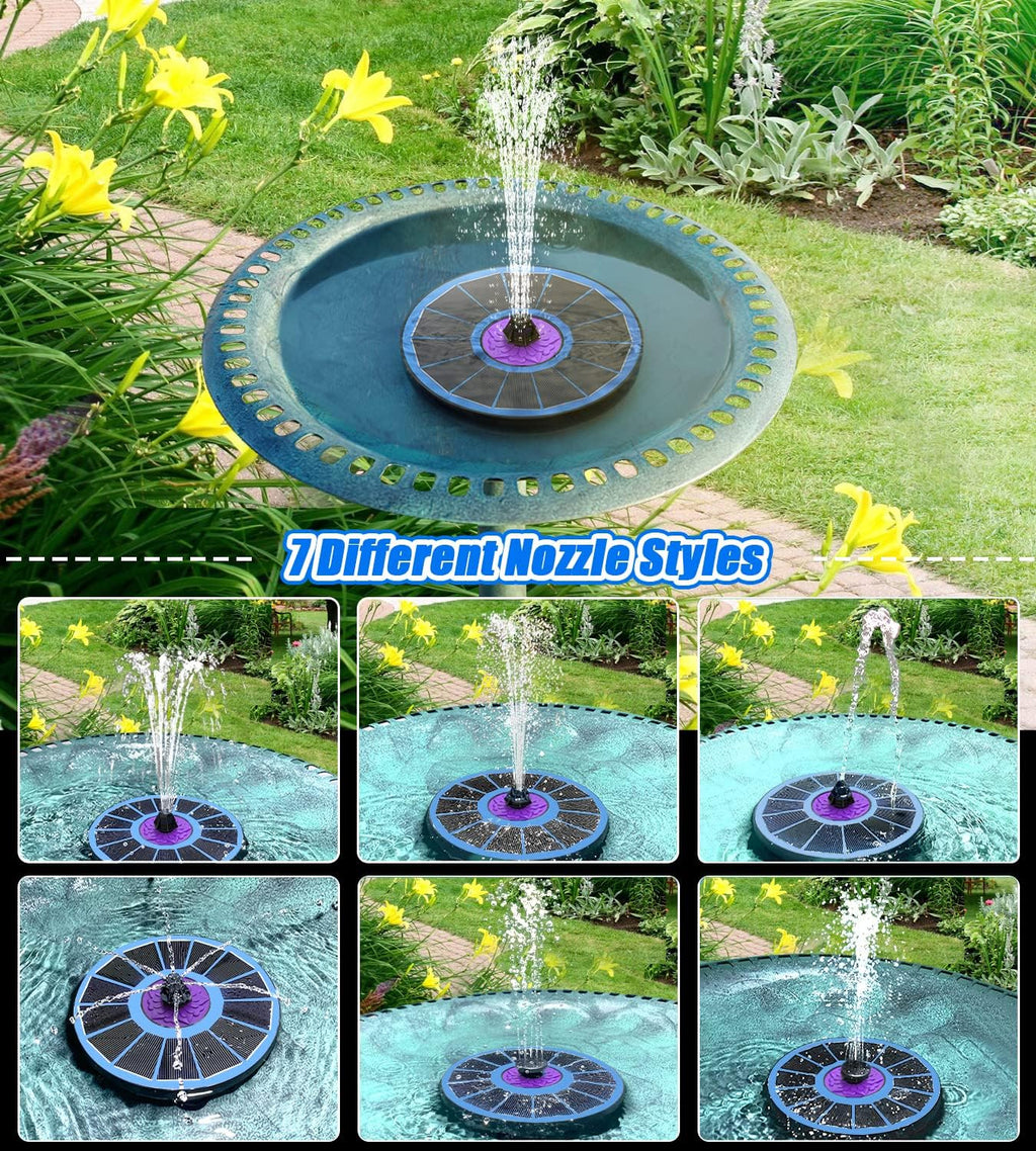 SZMP Solar Fountain - 3.5W Solar Powered Bird Bath Water Fountain with 7 Nozzles & 4 Fixers | Blue