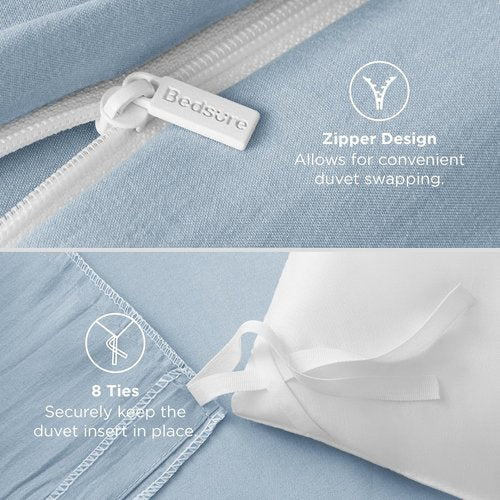 Bedsure Celestial Blue Duvet Cover Set - Extra Soft Queen Size 3-Piece Bedding, 90x90 Inches with Zipper Closure & 2 Pillow Shams