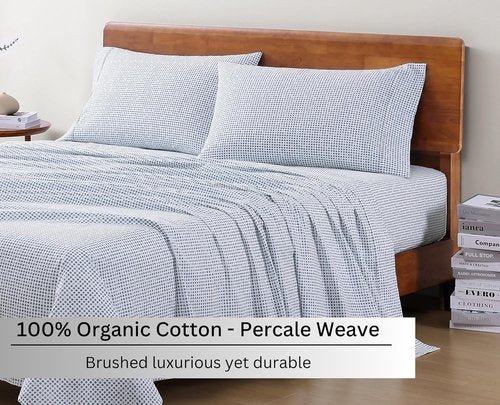 LANE LINEN 100% Organic Cotton Full Sheets Set - Soft, Comfy Percale Bedding in Polka Dot Design