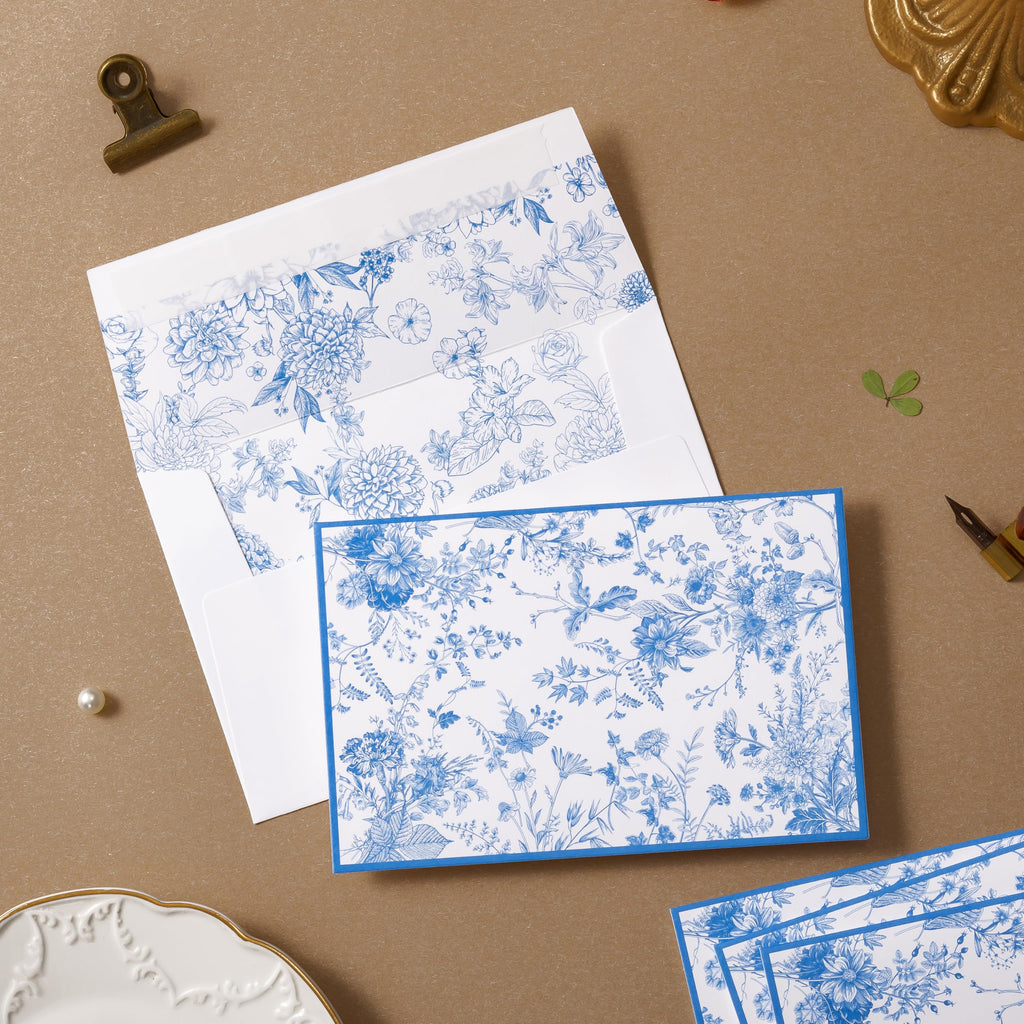 Crisky 50 Pack Blue Floral Blank Note Cards with Envelopes & Stickers, Gold Foil Bridal Shower Thank You Cards Greeting Bulk for Birthday, Baby Shower, Wedding, Graduation
