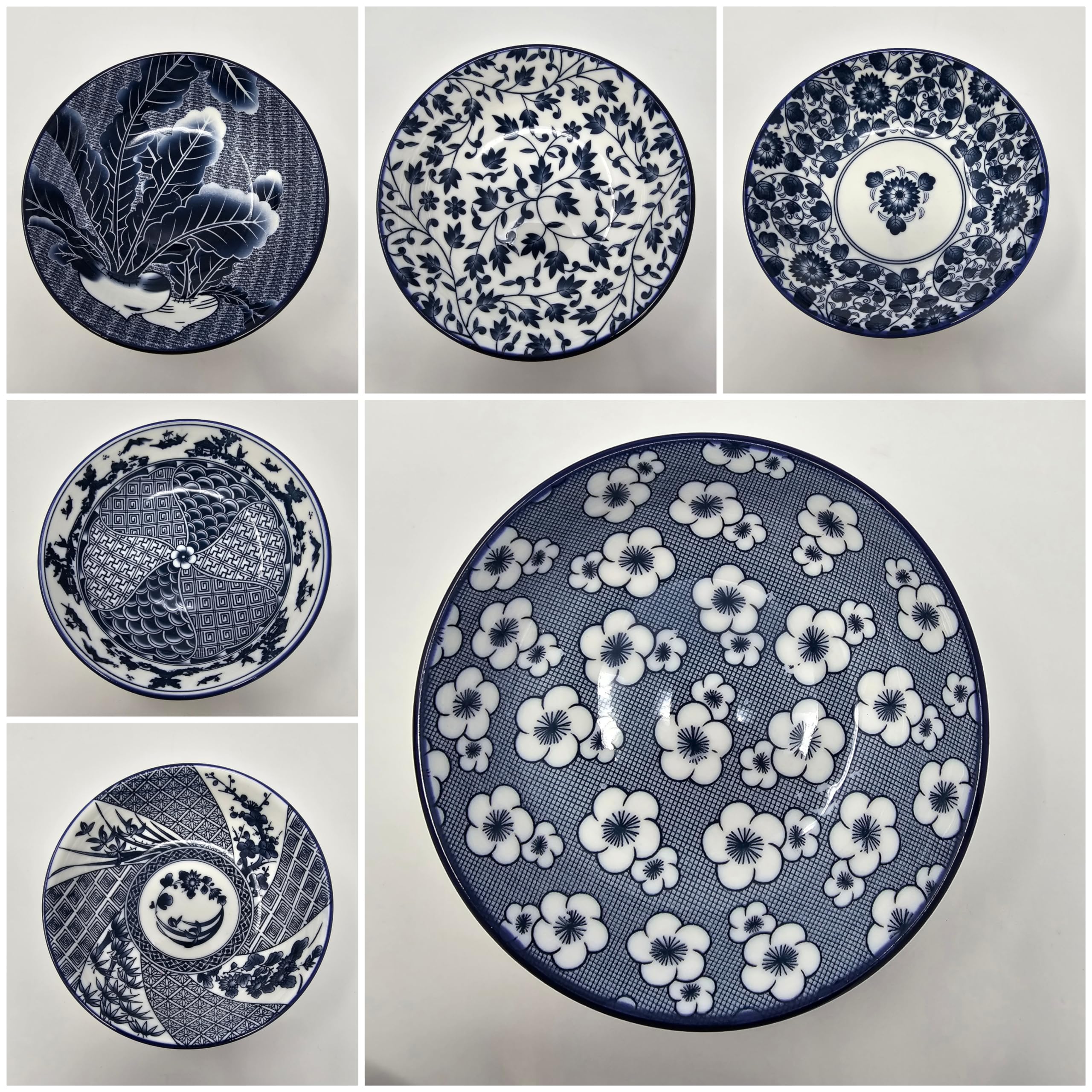 Porcelain Chinese Japanese Bowl Sets with Free 6 Porcelain Spoons, Set of 6