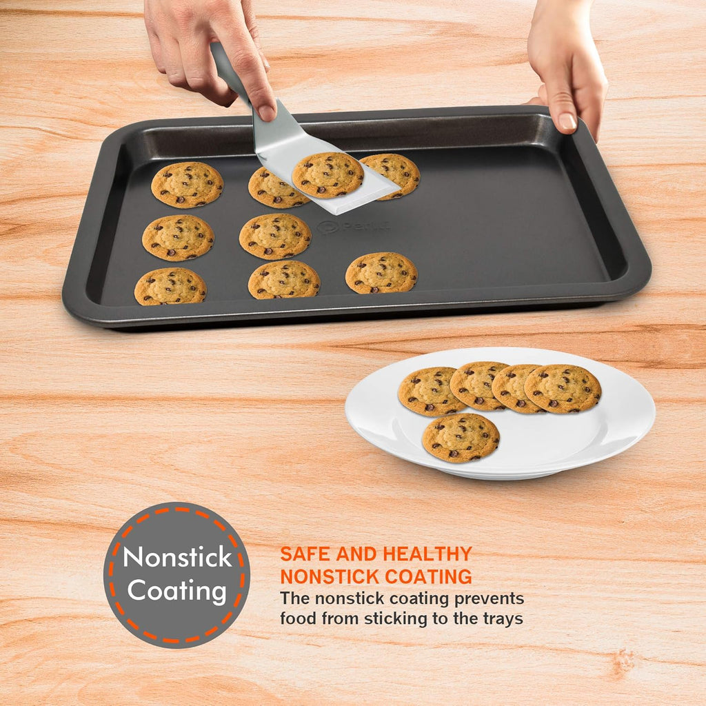PERLLI Non-Stick Bakeware Set - 6-Piece Carbon Steel for Even Heat Distribution, Oven Safe to 446°F - Gray