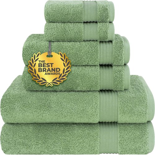 Cotton Paradise 6-Piece Towel Set - 100% Soft Absorbent Turkish Towels in Sage Green