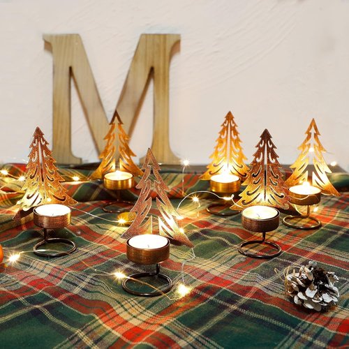 Juegoal Set of 6 Tea Light Candle Holders - Rust-Proof Metal Xmas Tree Centerpiece for Holiday Decor