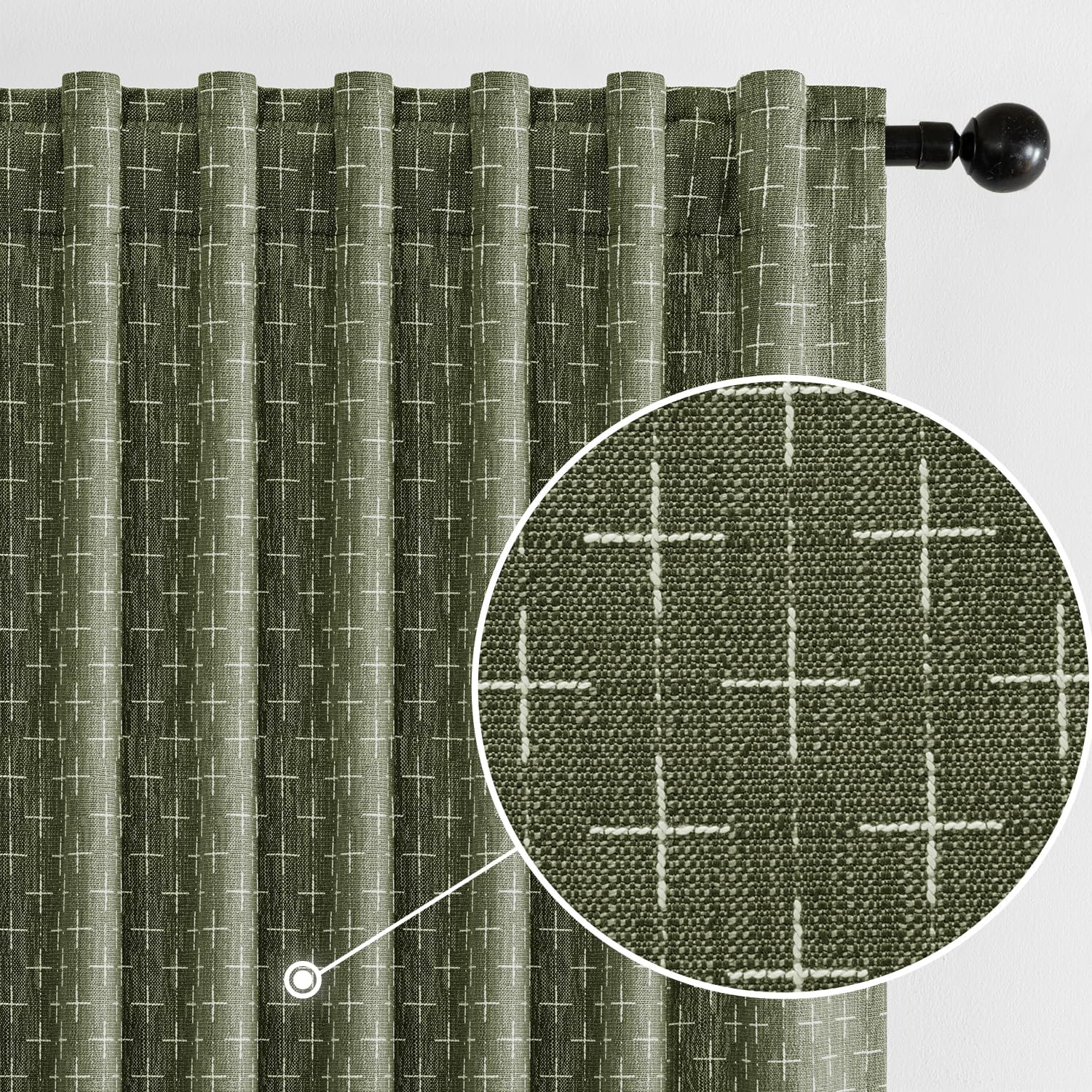 MIULEE Linen Curtains - Geometric Patterned Drapes for Living Room & Bedroom | 84-Inch Olive Green, 2 Panels Set