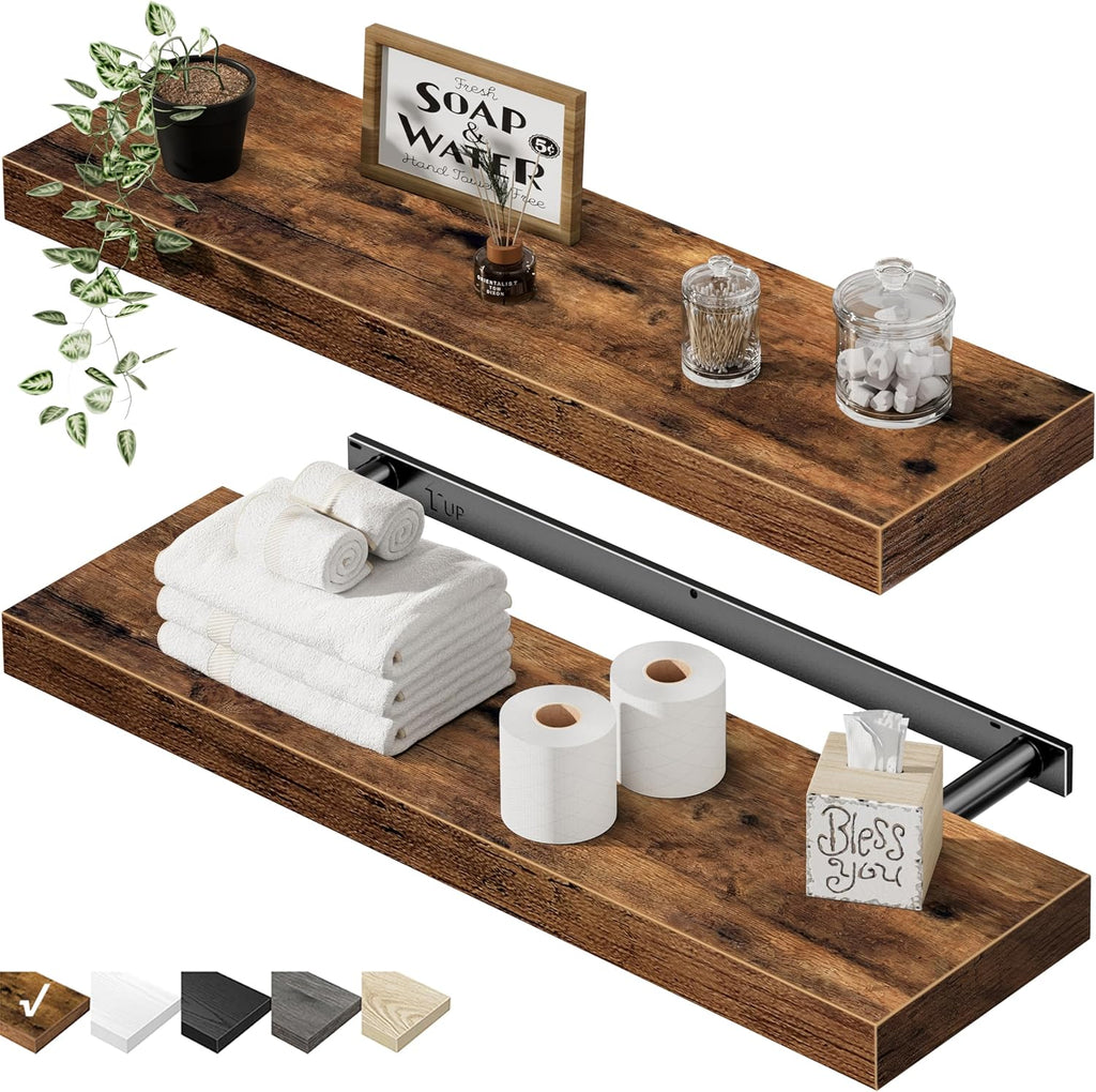 QEEIG Floating Shelves - Rustic Wall-Mounted Display Shelf Set of 2 | 23.6" Long for Home Decor