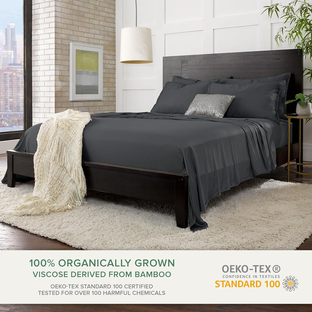 Pure Bamboo King Sheets - Luxuriously Soft & Cooling 100% Organic Viscose Bed Sheet Set | Charcoal, 2-Year Quality Promise