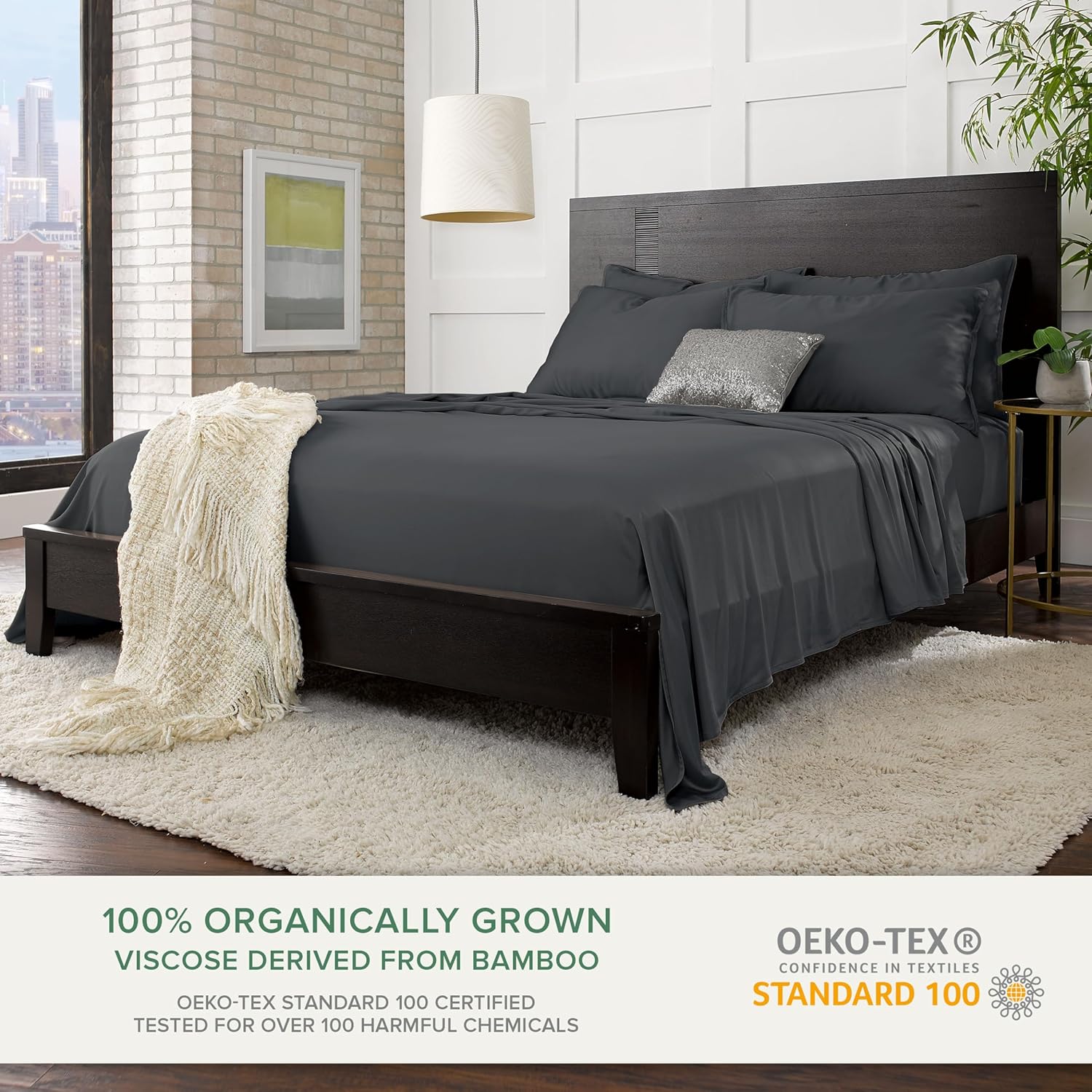 Pure Bamboo Twin Sheets - Luxuriously Soft & Cooling 100% Organic Viscose Bed Sheet Set | Charcoal Color