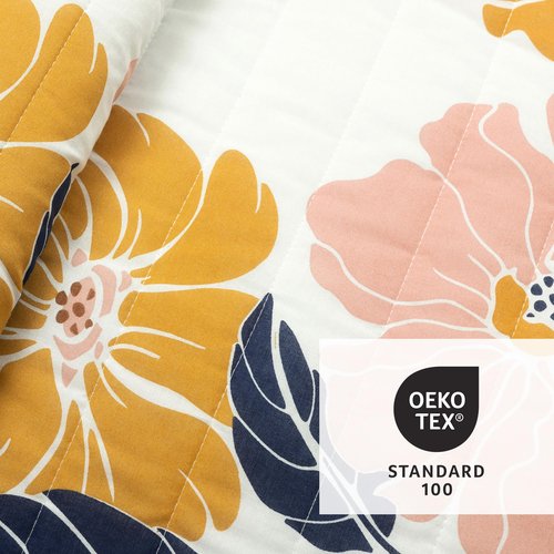 Lush Decor Lucia Abstract Floral Cotton Quilt Twin XL Size 2 Piece Set Yellow & Navy - Dorm Bedding Set Twin XL Quilt - Floral Quilts - Dorm Decor