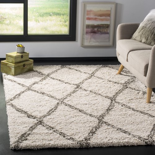 SAFAVIEH Hudson Shag Collection Accent Rug - 4' x 6', Ivory & Grey, Trellis Design, Non-Shedding & Easy Care, 2-inch Thick Ideal for High Traffic Areas in Entryway, Living Room, Bedroom (SGH329A)
