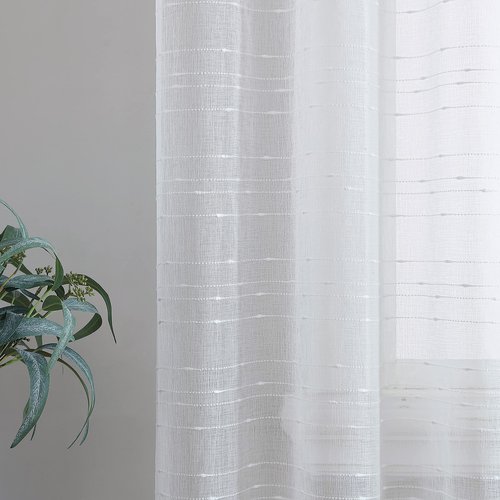 Laura Ashley White Sheer Curtains with Rod Pocket, Each Panel Measures 38" W x 84" L, Lehman, 4 Panels