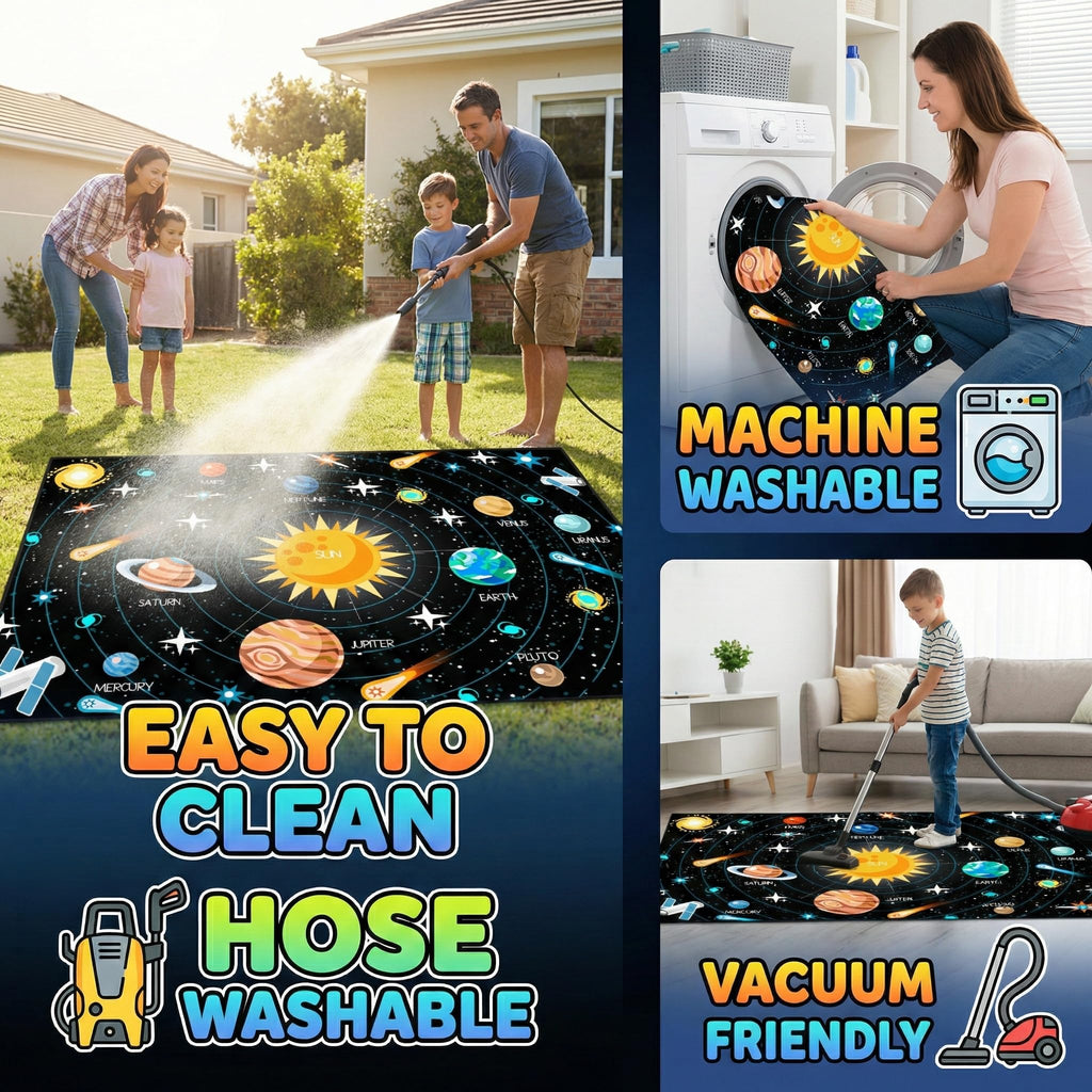 Outer Space Rugs Small Size Universe Solar System Planet Theme Carpets Kids Rugs for Playroom Educational Learning Area Rug for Living Room Bedroom Indoor Crystal Polyester Floor Sofa Mats, 2'×3'