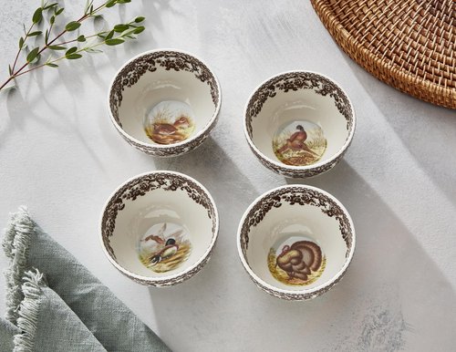Spode Woodland 4" Dip Bowls - Assorted Animal Designs | Porcelain Ceramic Hunting-Themed Tableware | Microwave & Dishwasher Safe | For Dips, Sauces, Snacks, and Desserts