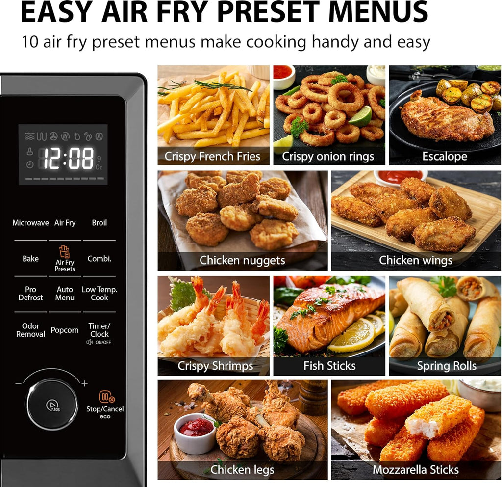 TOSHIBA 8-in-1 Air Fryer Combo Microwave Oven - Convection & Broil, 1.0 Cu.ft, Black Stainless Steel
