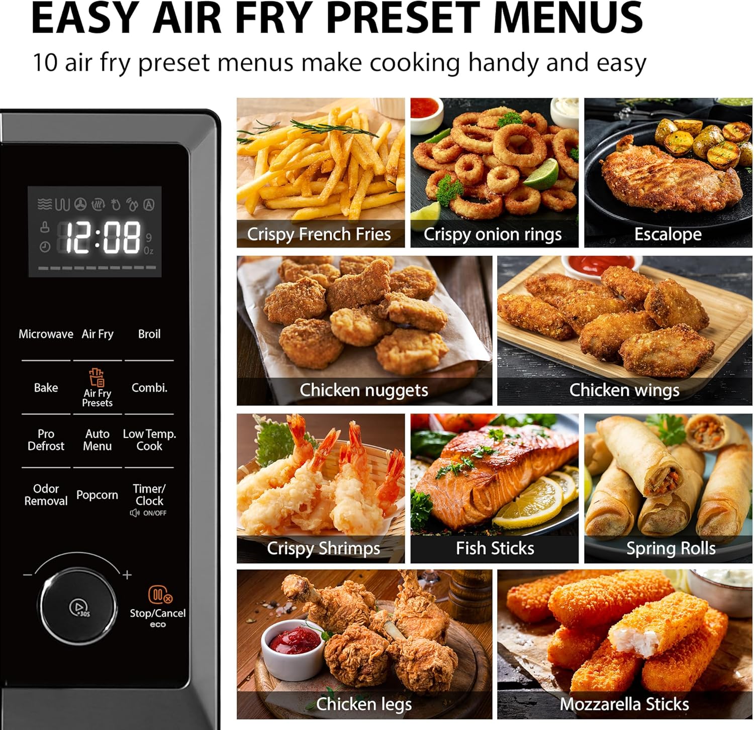 TOSHIBA 8-in-1 Air Fryer Combo Microwave Oven - Convection & Broil, 1.0 Cu.ft, Black Stainless Steel