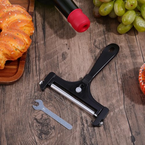 Wire Cheese Slicer Adjustable Handheld Cheese Cutter Stainless Steel Food Slicer for Block Cheeses with 4 Extra Wires and Wrench Handheld Butter Block Cutter for Mozzarella Cheddar Gruyere