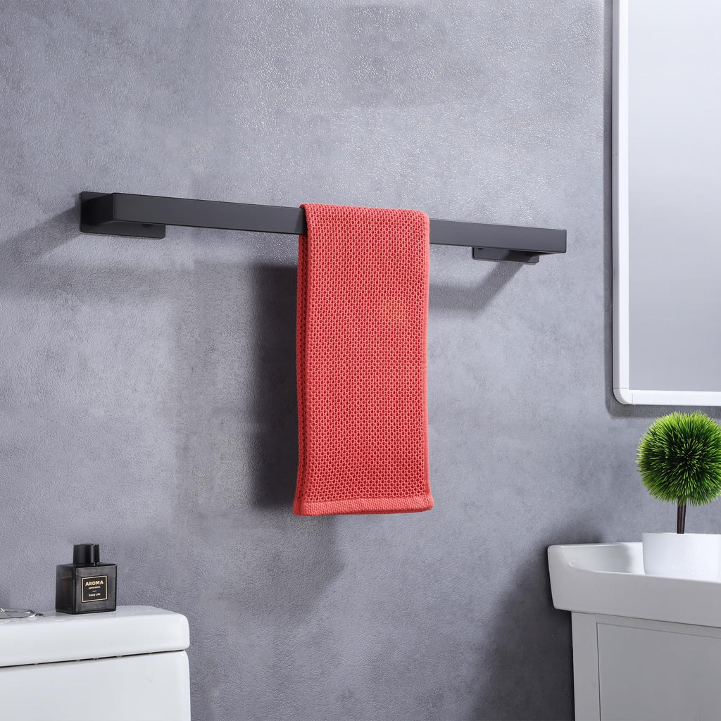 LANC Matte Black 24-Inch Bath Towel Rack Self-Adhesive Bathroom Towel Bar for Wall Mounted and Drill Free Towel Rod, Sticky on Kitchen Bathroom Towel Holder Stainless Steel, A8310MB-L6