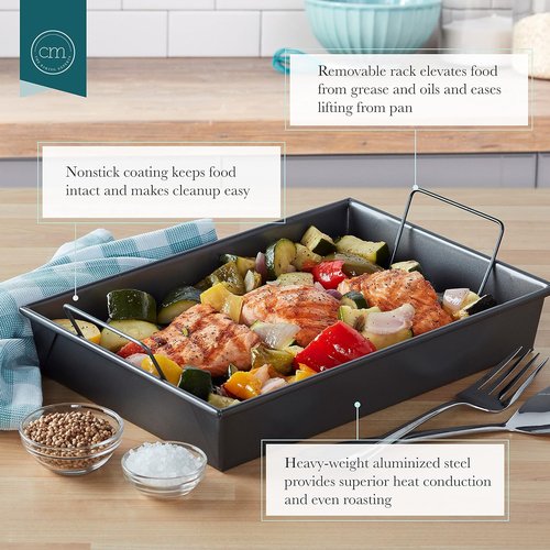 Chicago Metallic Non-Stick Roast Pan - 13-Inch by 9-Inch with Convenient Non-Stick Rack