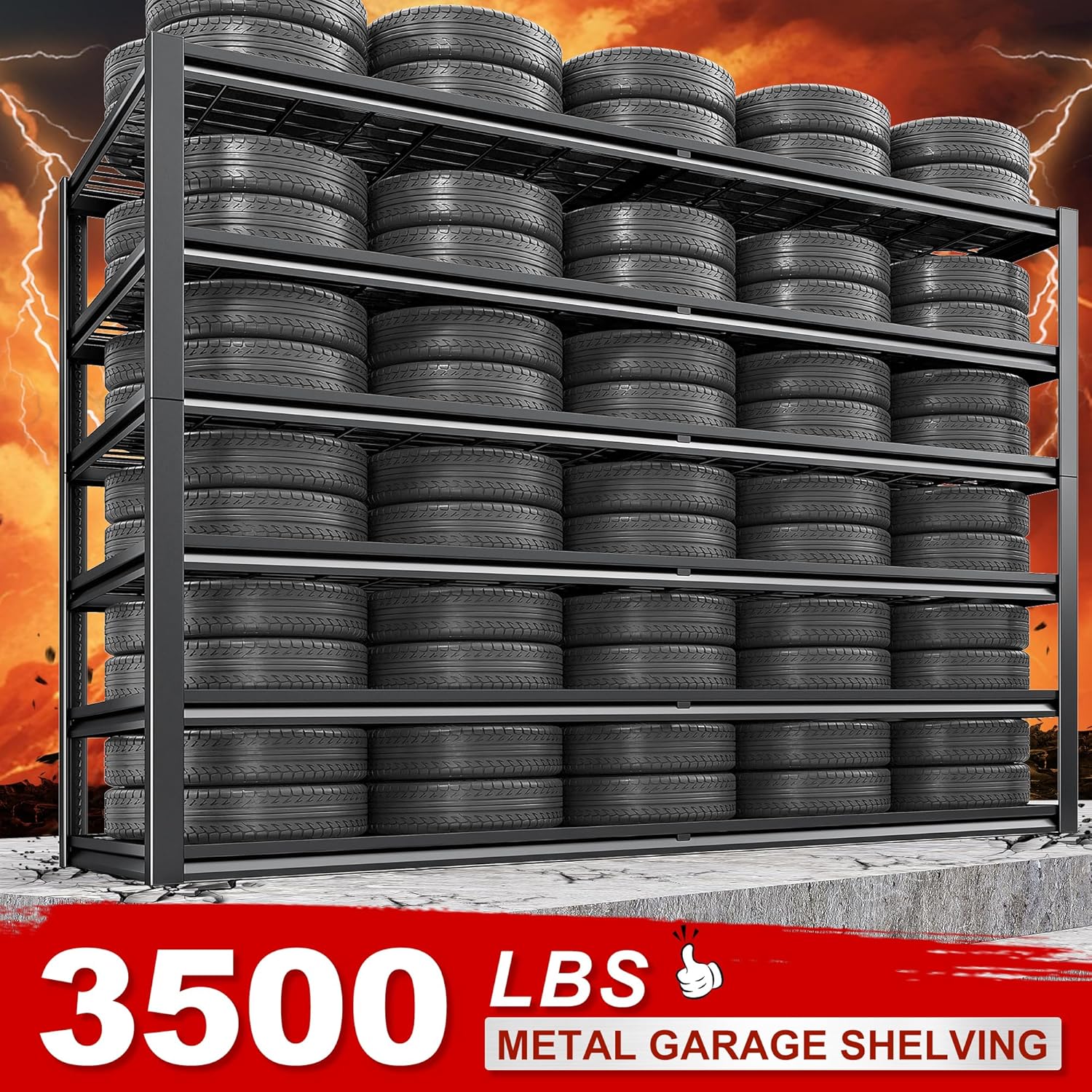REIBII Heavy Duty Garage Shelving - Adjustable 6-Tier Metal Storage Unit, 55" W x 26" D x 84" H, Black | 3 Pack