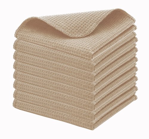 PurpleEssences Dish Cloths and Dish Rags - 8 Pack Waffle Weave Solid Kitchen Dish Wash Cloths, 100% Cotton, 12x12 Inches, Ultra Soft Absorbent Quick Drying - Spring Easter Summer - Beige