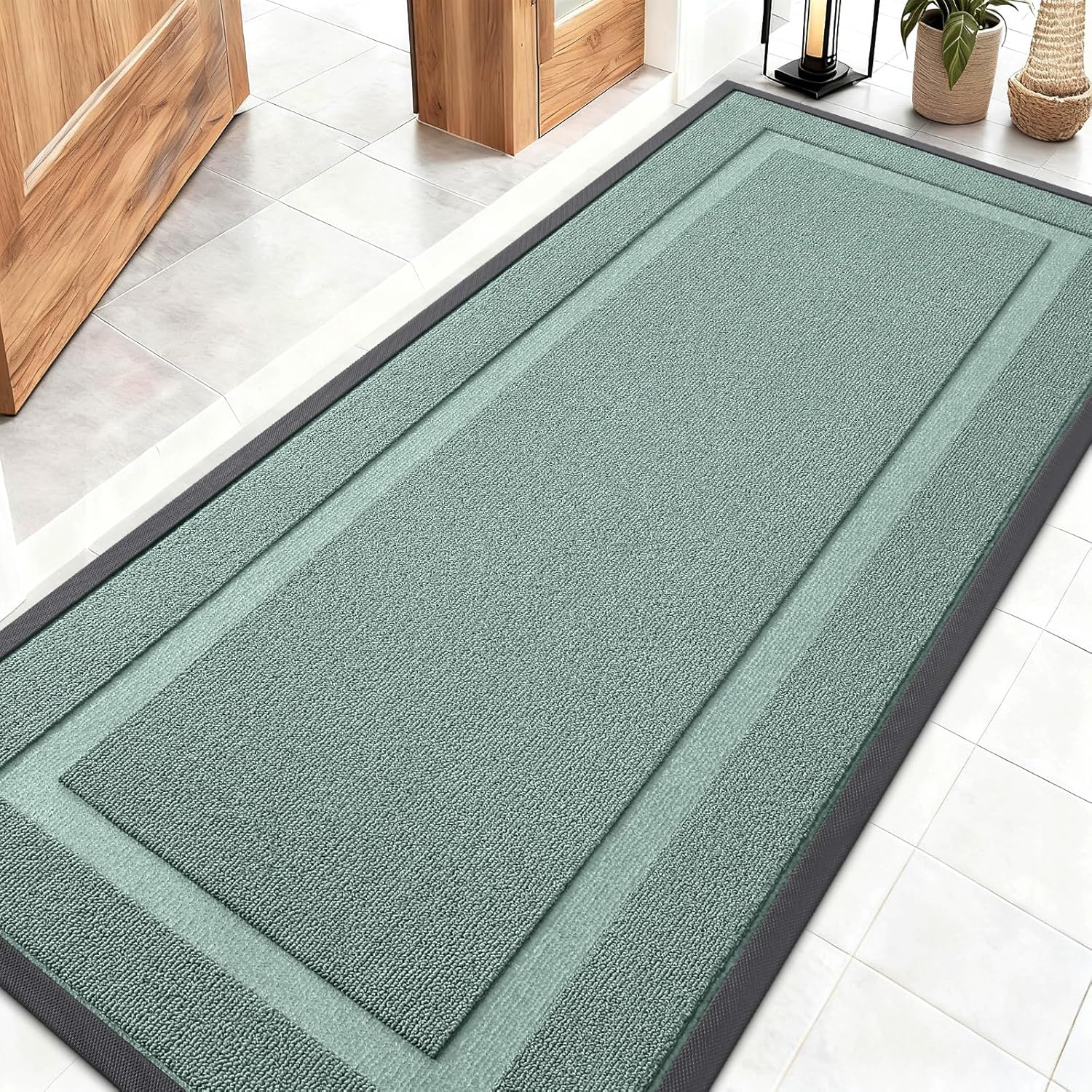 OLANLY Waterproof Front Door Mat - All-Season Indoor/Outdoor Doormat | Sturdy Natural Rubber, 59x23, Grayish Green