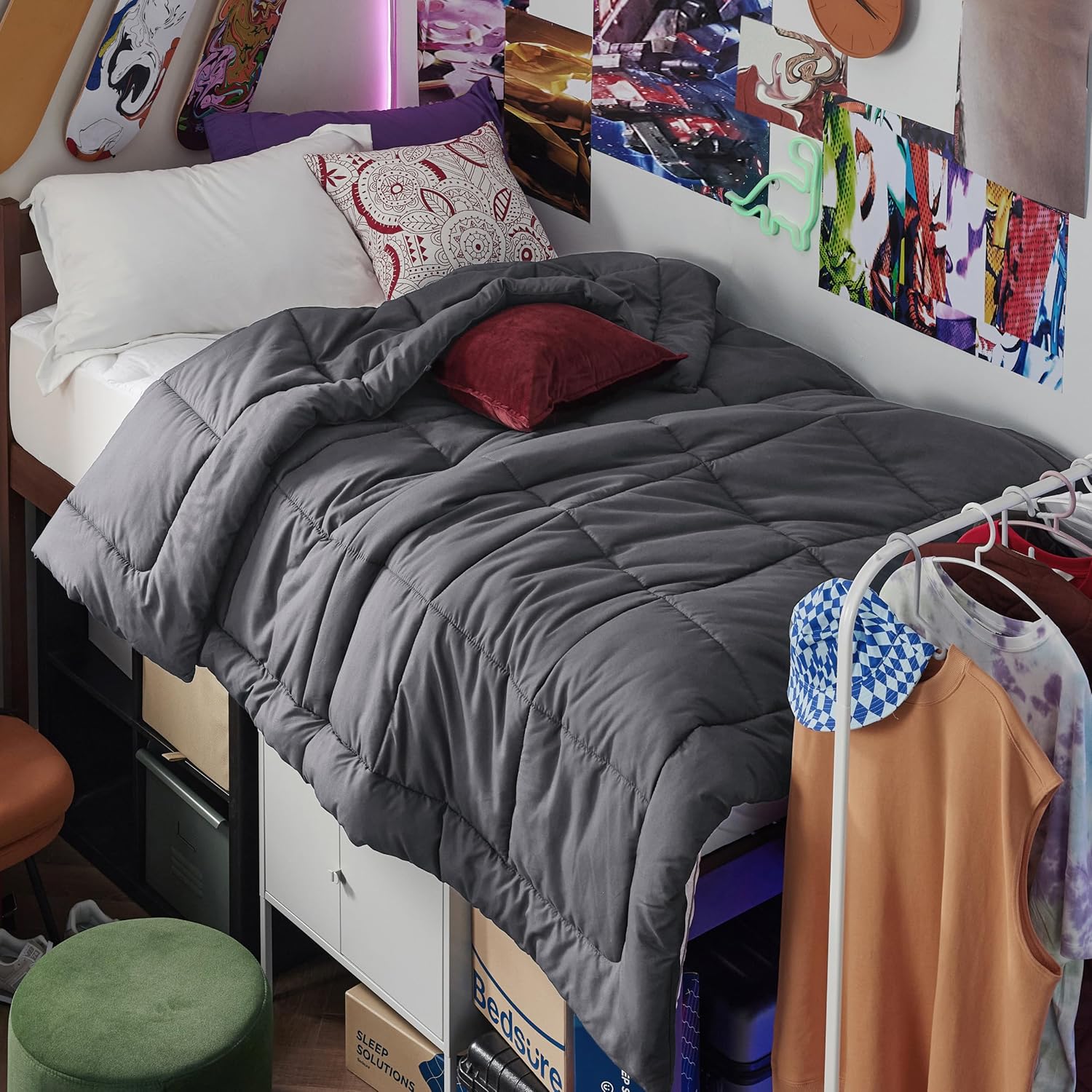 Bedsure Comforter Duvet Insert - All-Season Twin XL Quilted Bedding, GentleSoft Down Alternative, Grey 92 x 68 Inches