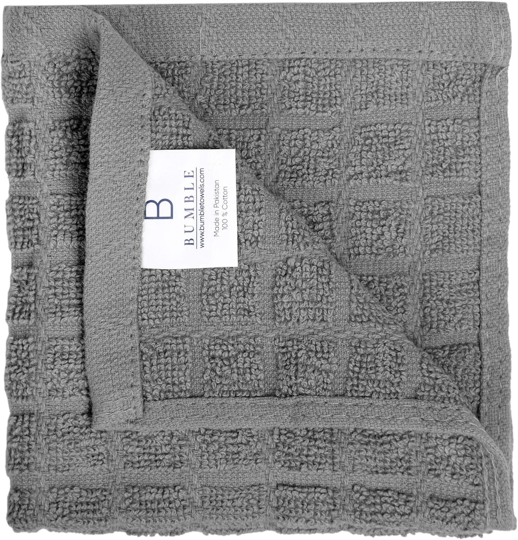 Bumble 100% Cotton Dish Cloths - 8 Pack | Soft, Highly Absorbent Kitchen Towels | 12" x 12" | Gray