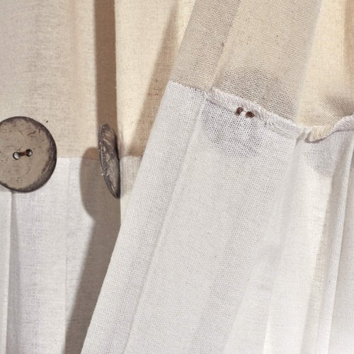 Lush Decor Linen Button Window Curtain Panel, Single, 40" W x 45" L, Linen - Country Curtains - Rustic Decor - Color Block Modern Farmhouse Curtains For Living Room, Bedroom & Dining Room
