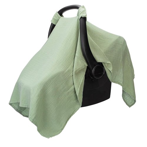 Comfy Cubs Baby Car Seat Cover - Soft Bamboo Rayon & Muslin Blend - Lightweight Sage Canopy for Sun & Bug Protection