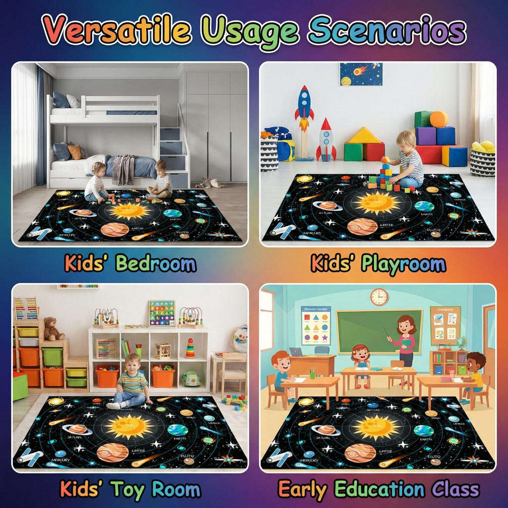 Outer Space Rugs Small Size Universe Solar System Planet Theme Carpets Kids Rugs for Playroom Educational Learning Area Rug for Living Room Bedroom Indoor Crystal Polyester Floor Sofa Mats, 2'×3'