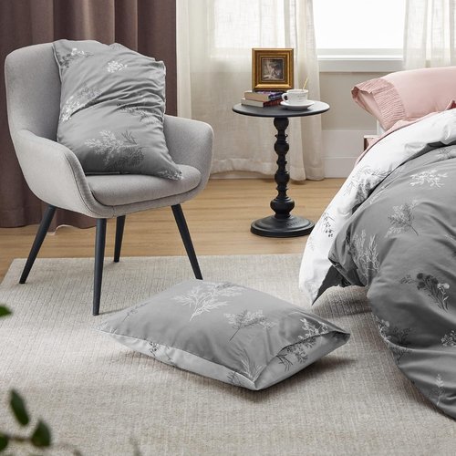 Bedsure Duvet Cover King Size - Reversible Floral Design | 3-Piece Grey Bedding Set with Zipper Closure & 8 Corner Ties
