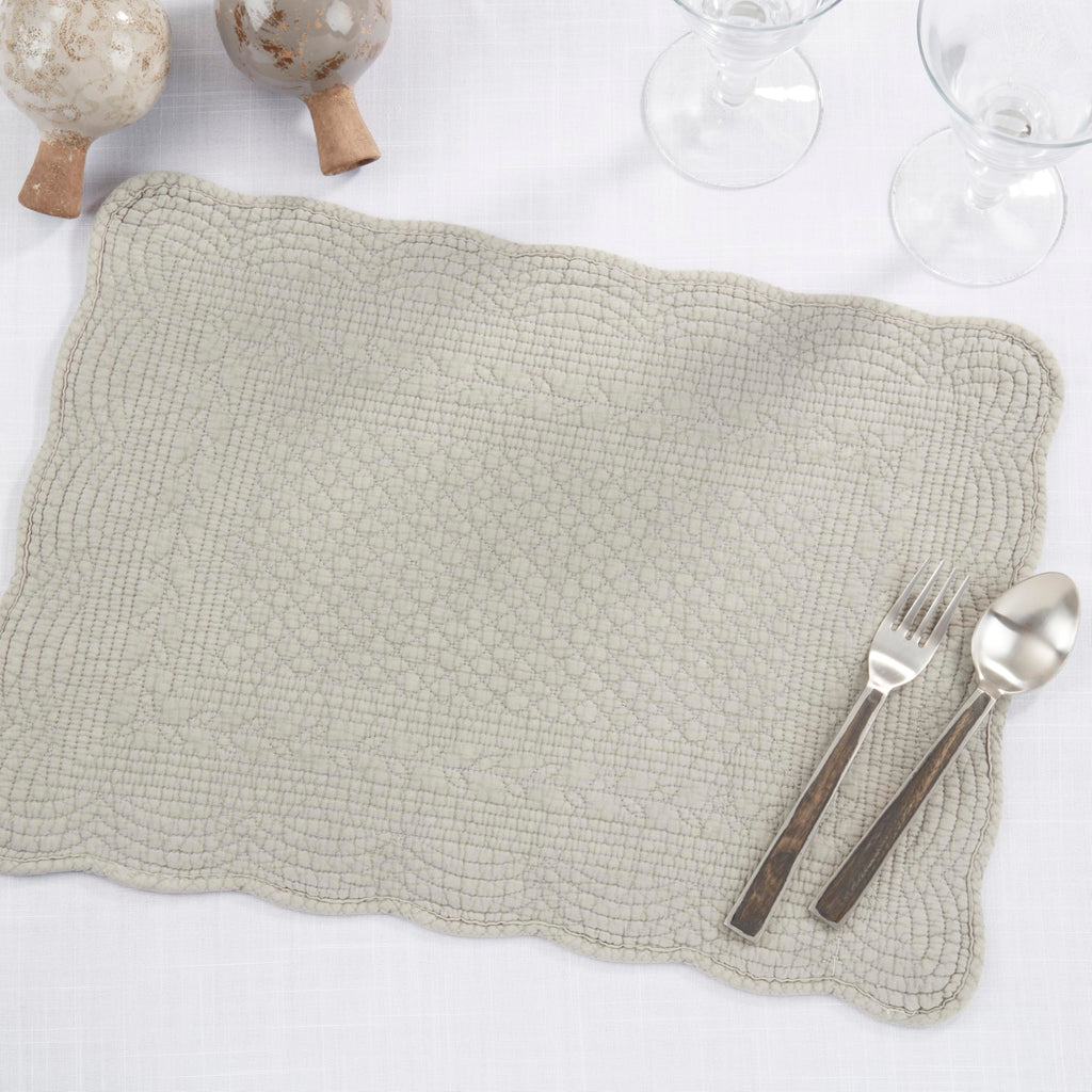 Saro Lifestyle 100% Cotton Scalloped Quilted Placemat (Set of 4), 14"x20", Blue-Grey