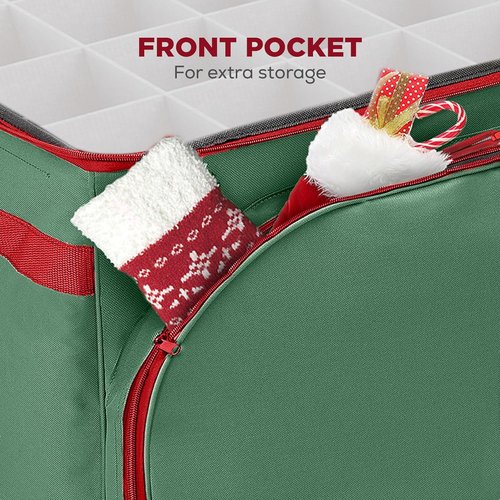 HOLDN’ STORAGE Christmas Ornament Storage Container - Holds Up to 72 4-Inch Ornaments | Durable 600D Fabric, Adjustable Dividers, Green