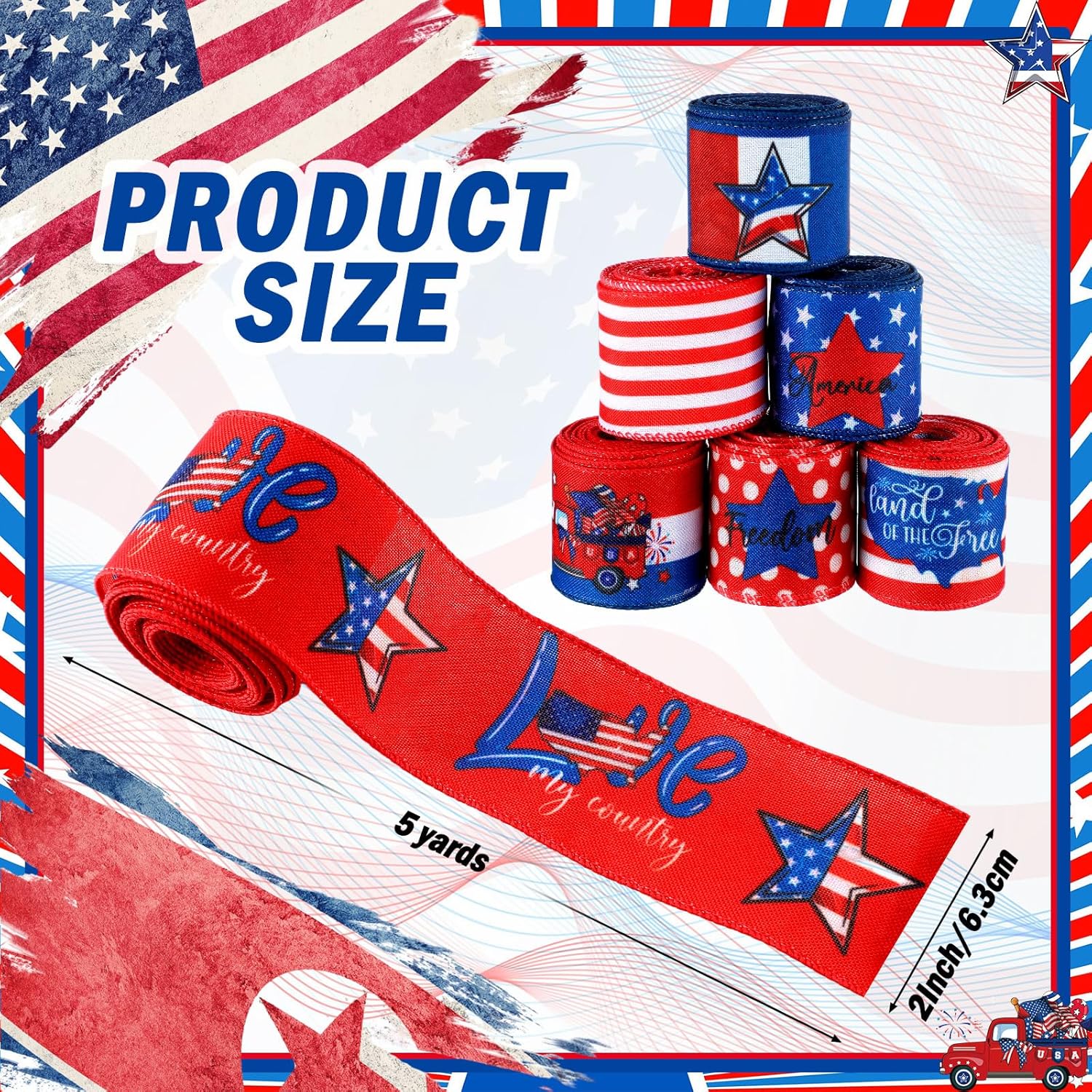 Skiennix Memorial Day Ribbon - 12 Rolls of 60 Yards Stars & Stripes Burlap Wired Edge | Patriotic Crafting