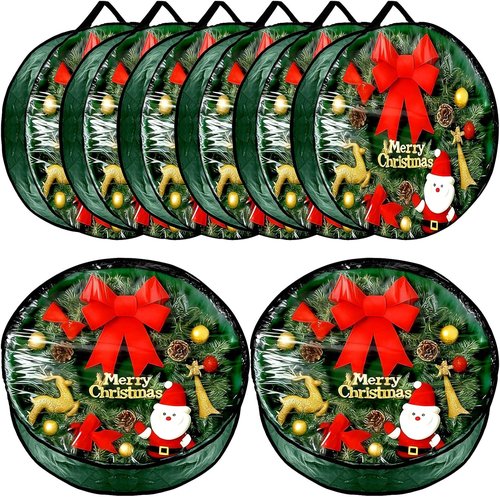 Dunzy Christmas Wreath Storage Bag - Tear-Resistant Fabric with Clear Window | 24x24x7.8 Inch, Green