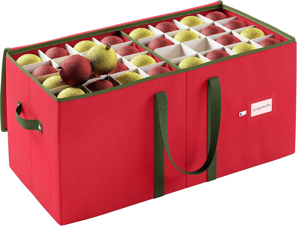 Regine Switzerland Christmas Ornament Storage Box - Red Organizer for 128 Ornaments with Dividers & Handles