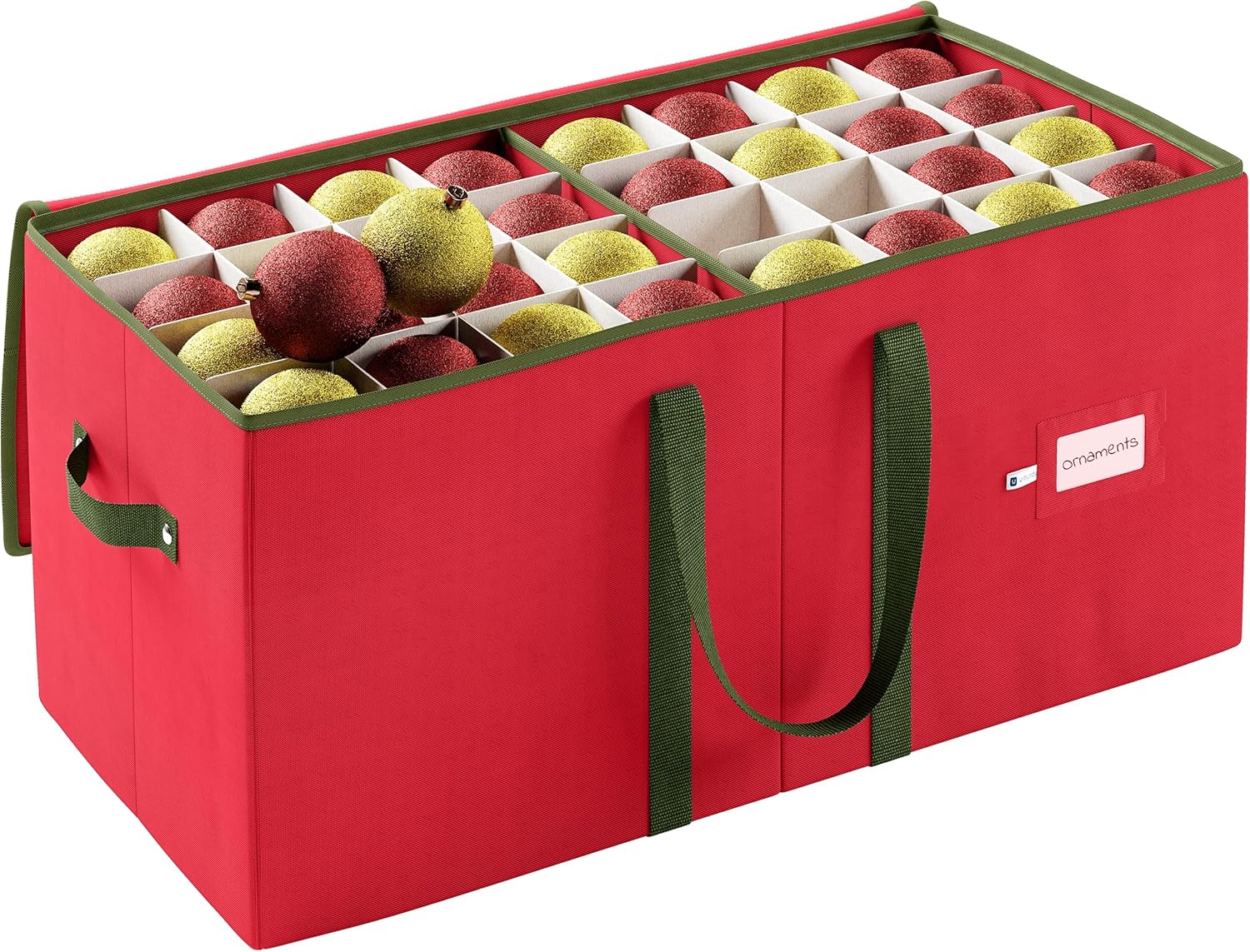 Regine Switzerland Christmas Ornament Storage Box - Red Organizer for 128 Ornaments with Dividers & Handles