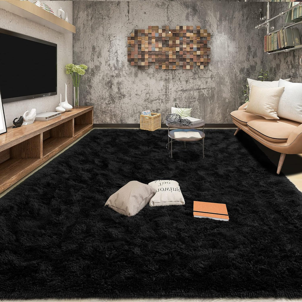 Tepook Super Soft Fluffy Rug - Modern Shaggy Fuzzy Carpet for Bedroom & Nursery | Black, 4 x 6 Feet