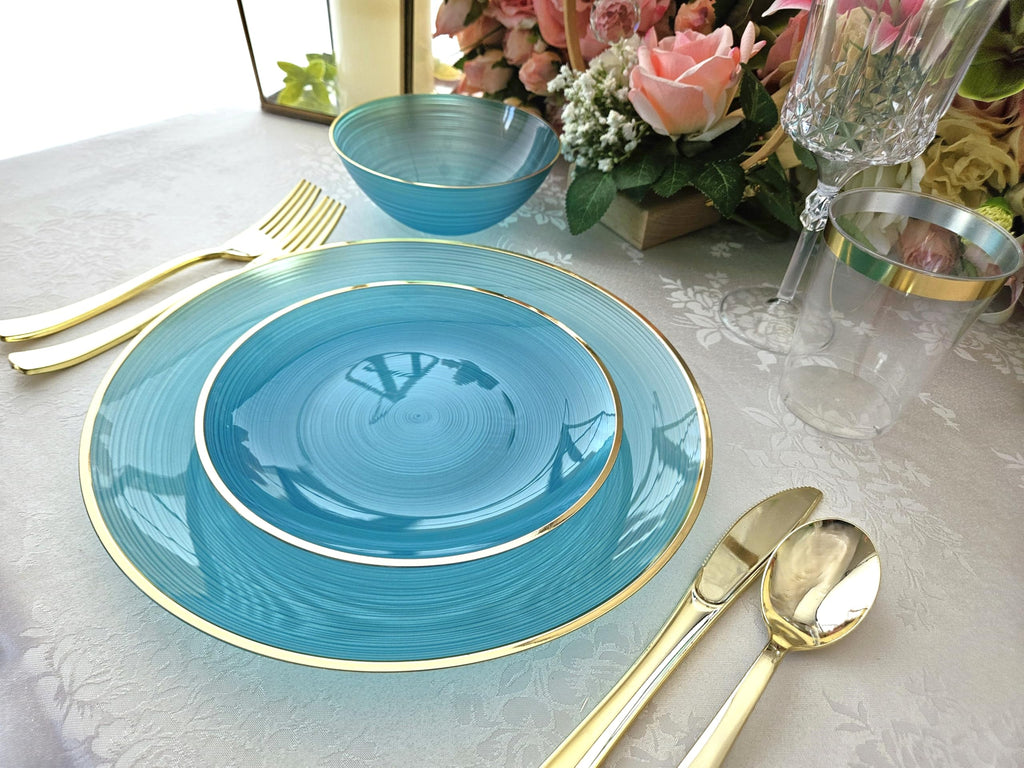 " OCCASIONS " 120 Plates Pack,(60 Guests) Premium Wedding Party Disposable Plastic Plates Set -60 x 10'' Dinner + 60 x 7'' Salad/Dessert (Belize, Aqua & Gold)