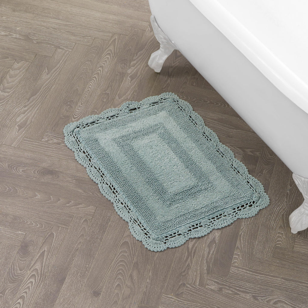 Laura Ashley Absorbent Bath Mat Reversible Crochet Soft and Plush Bathroom Mat 100% Cotton 17x24 Bath Rug, Aqua Blue