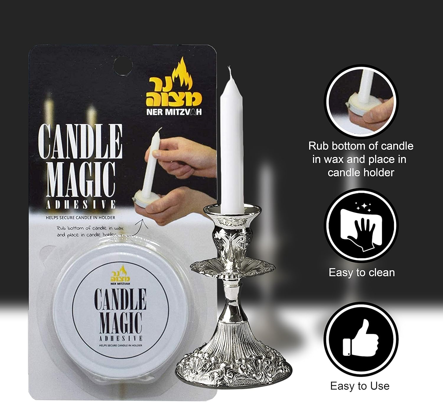 Ner Mitzvah Candle Magic - Premium Candle Wax Adhesive - 2 Pack for Secure Hold