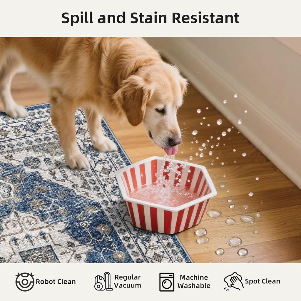 Skiennix Washable 4-Piece Kitchen Floor Mats - Non-Slip, Easy Clean, Water-Resistant Rugs | Blue